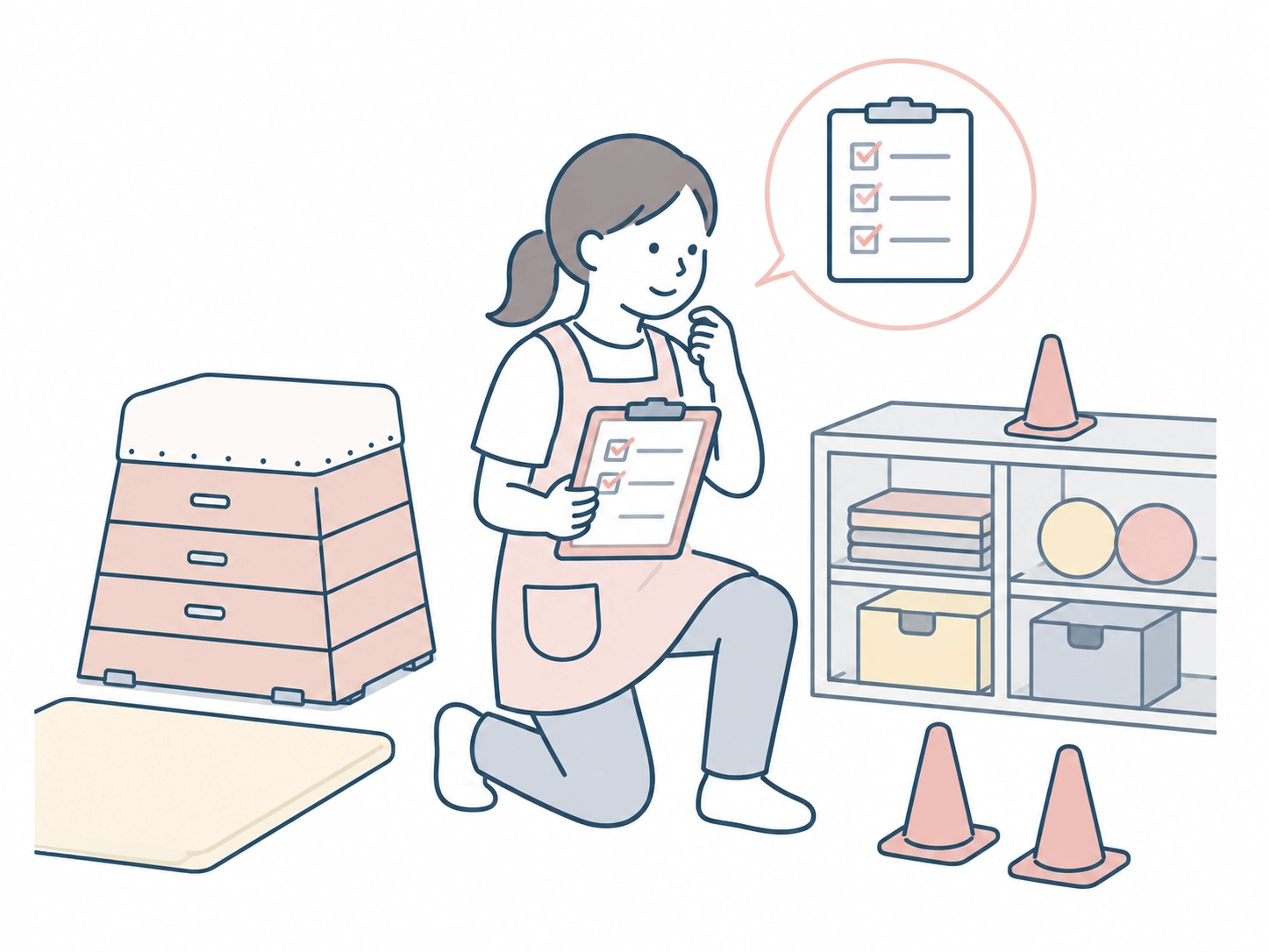 事前確認をしている保育士のイラスト