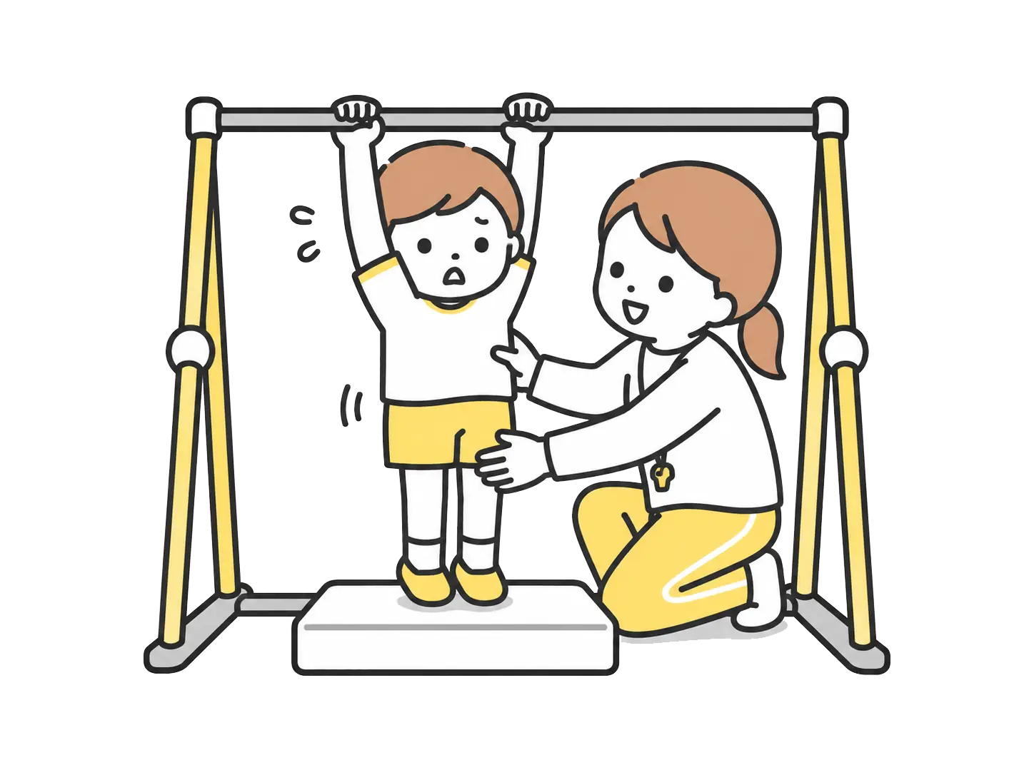 鉄棒の前でためらう5歳児のイメージ